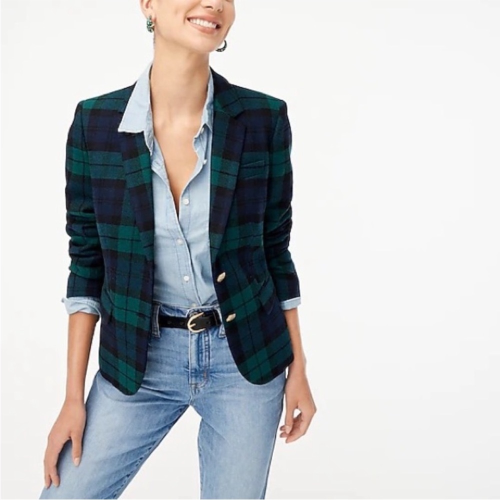 J Crew black watch plaid wool-blend schoolboy blazer, size 4 in EUC